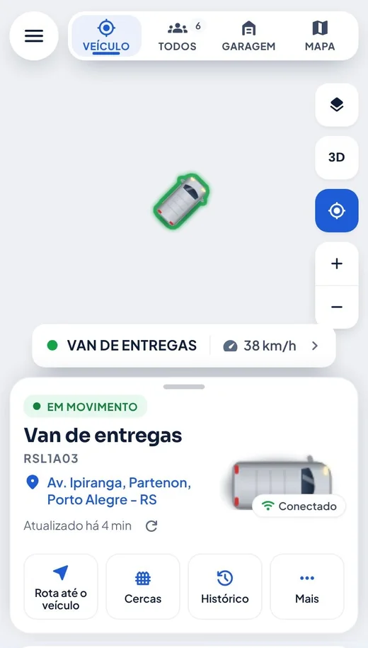 Aplicativo do cliente com veículos no mapa