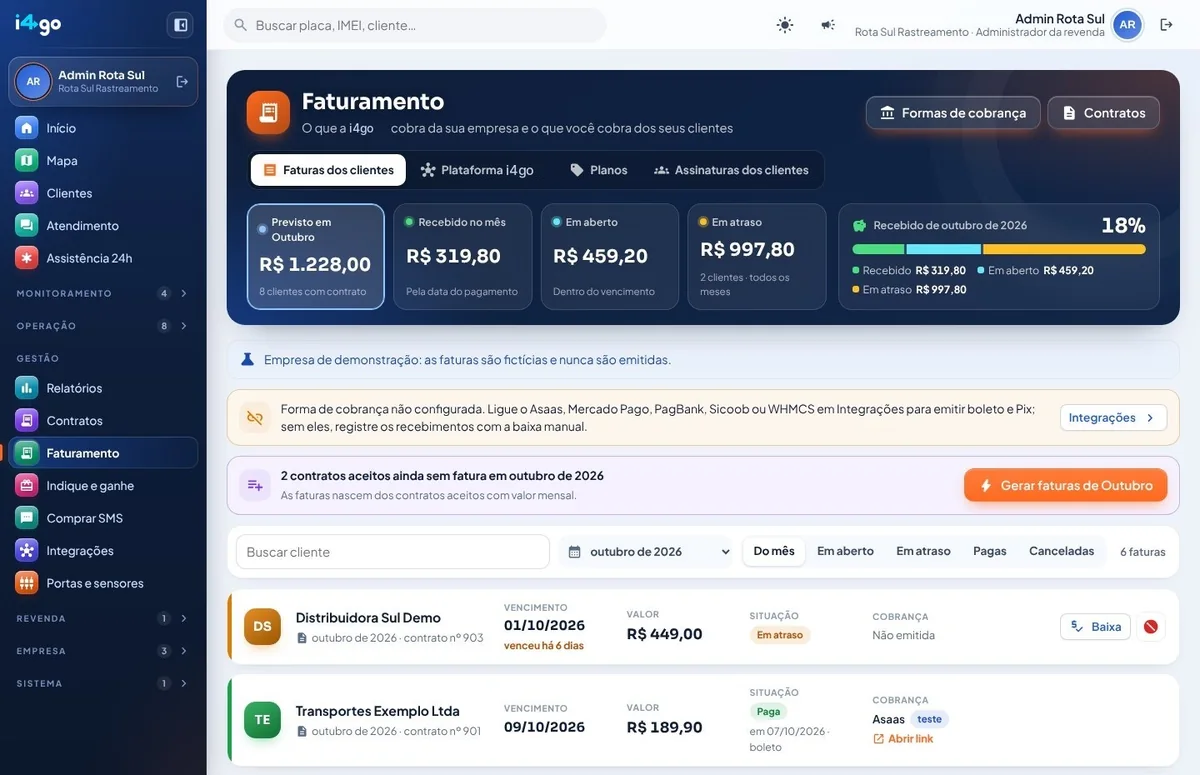 Tela de faturamento